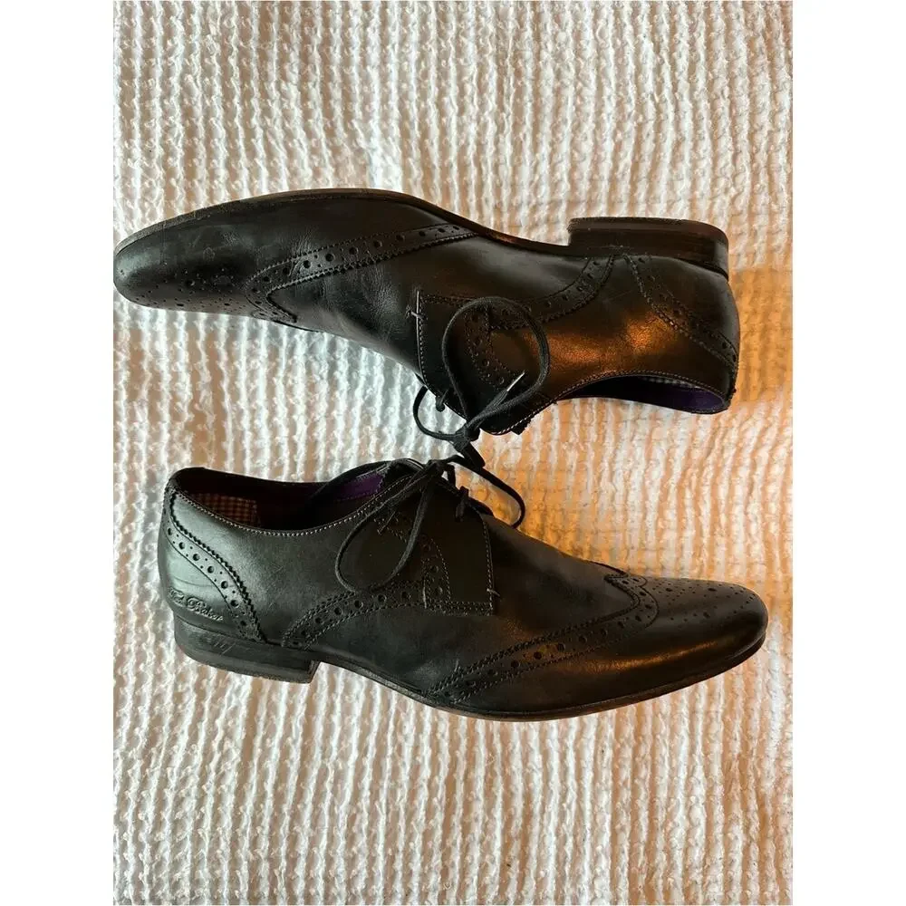 Ted Baker London Mens Black Leather Wingtip Oxford Dress Shoes Brogue US 9 EU 42